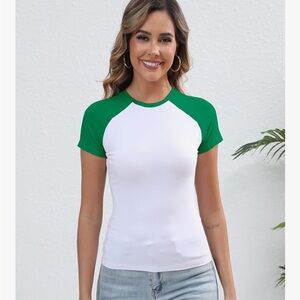 Green and White Women's Baseball Tee Shirt